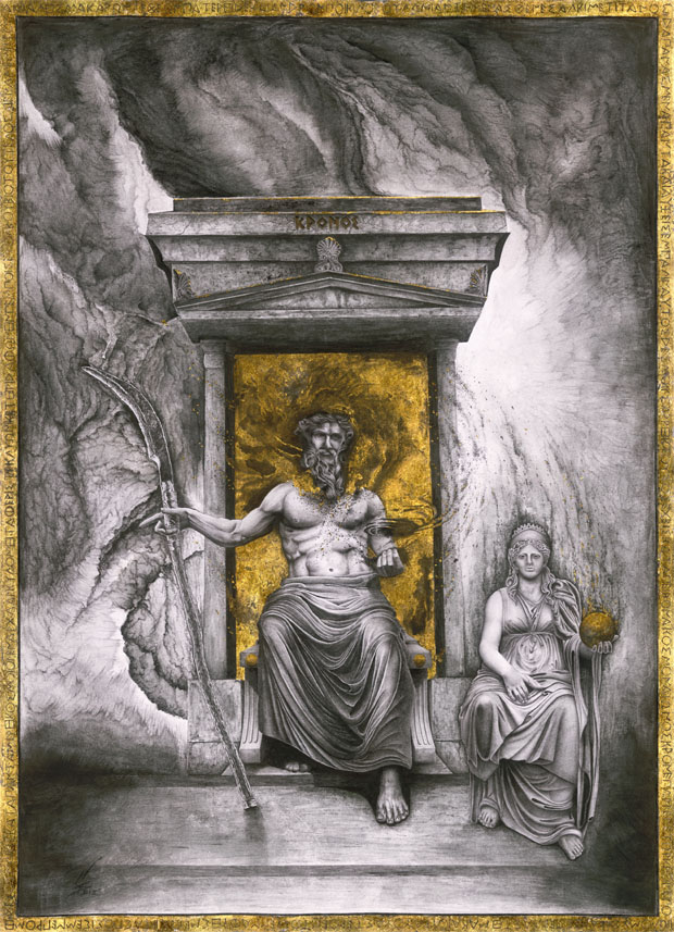 Kronos enthroned_www.nikkeystudio.com_Rhea_album cover_art for bands_epic metal art_kronos_greek gods_greek mythology_Portfolio Page Header Image